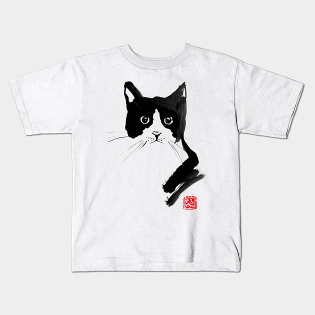 black and white cat Kids T-Shirt by pechane